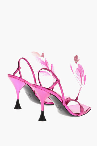 Patent Leather Sandals with Feather Detail 10cm