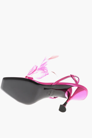Patent Leather Sandals with Feather Detail 10cm