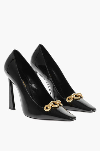 Patent Leather Pumps with Contrasting Buckle