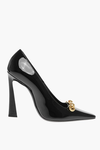 Patent Leather Pumps with Contrasting Buckle