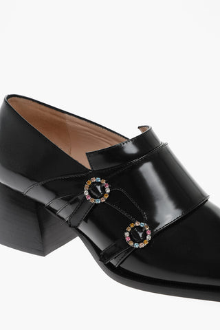 Pumps in Pelle con Fibbie Gioiello e Tacco Squadrato 5 cm