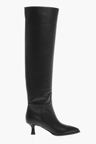 Over-the-Knee Leather Boots with Point Toe