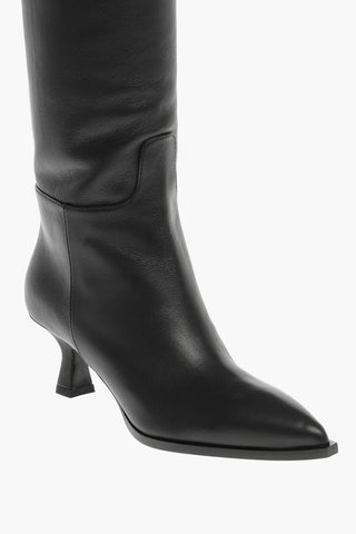Over-the-Knee Leather Boots with Point Toe