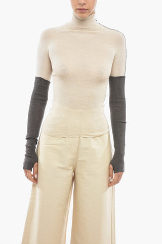 Merino Wool Turtleneck Sweater with Removable Muff