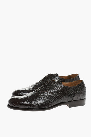Crocodile Leather Derby Shoes with Cuir Sole