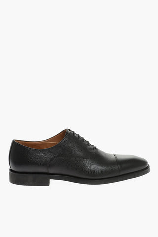 Textured Leather Derby Shoes with Rubber Sole