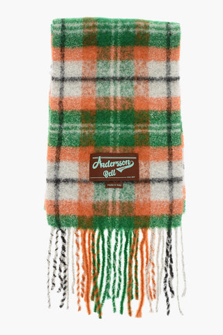 Mohair Blend BIG CHECK Scarf with Fringes