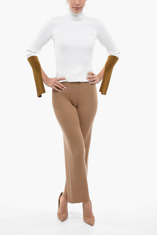Pantaloni Palazzo in Lana A Costine