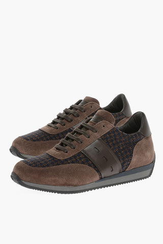 Suede Sneakers with Houndstooth Wool Inserts