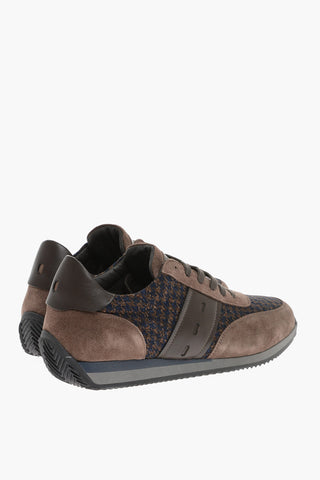 Suede Sneakers with Houndstooth Wool Inserts