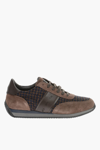 Suede Sneakers with Houndstooth Wool Inserts