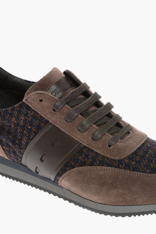 Suede Sneakers with Houndstooth Wool Inserts