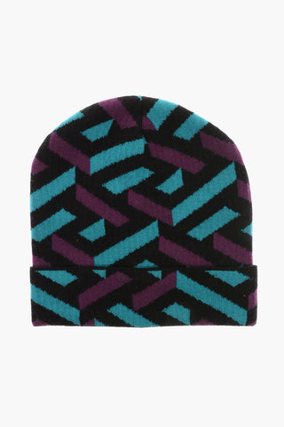 Cappello Beanie in Lana con Fantasia Geometrica
