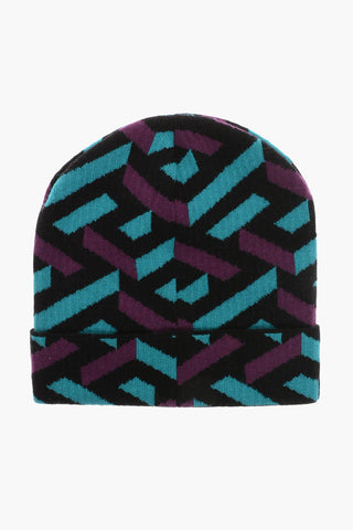 Cappello Beanie in Lana con Fantasia Geometrica
