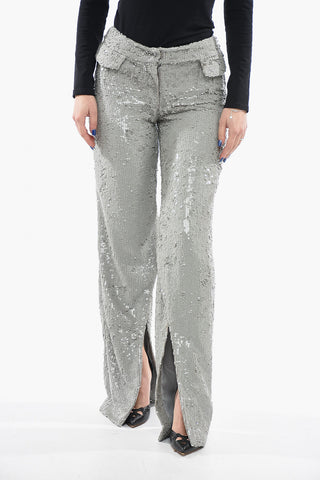 Sequined Pants with Split Bottom
