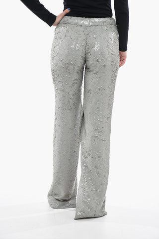 Sequined Pants with Split Bottom