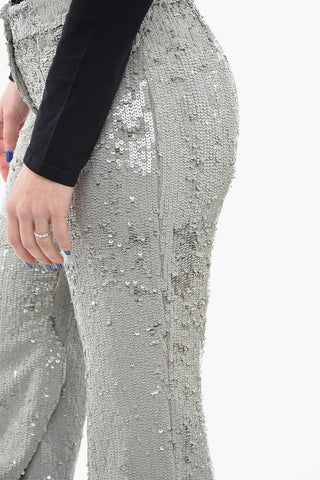 Sequined Pants with Split Bottom