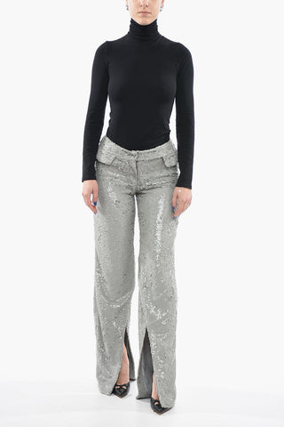 Sequined Pants with Split Bottom