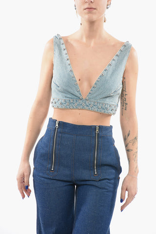 Denim Cropped Top with Studs