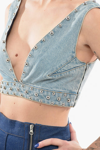 Denim Cropped Top with Studs