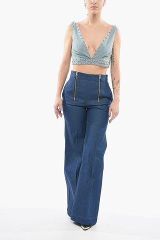 Denim Cropped Top with Studs
