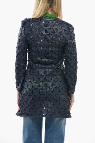 Sheer Overcoat with Embossed Leather Applications