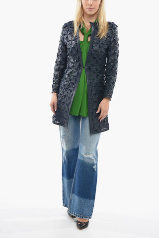 Sheer Overcoat with Embossed Leather Applications