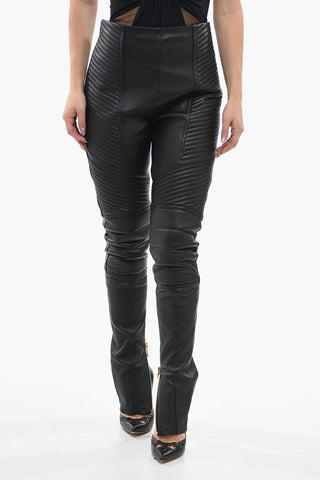 Leather Biker Leggings with Ankle Zips