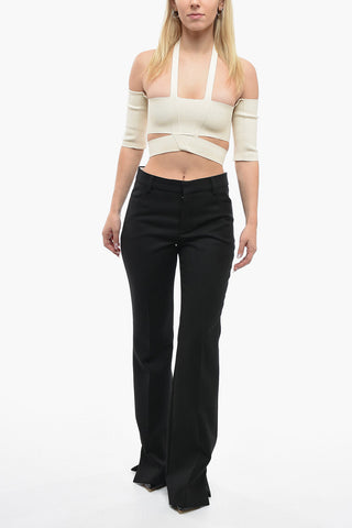 Virgin Wool Flared Trousers with One-front Pleat