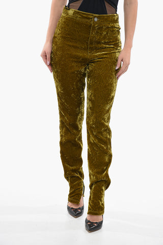 High-waisted Velour Pants with Ankle Zip