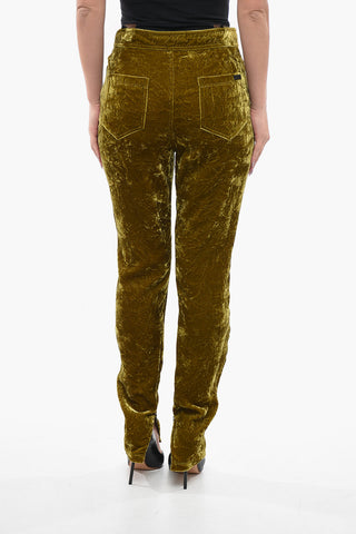 High-waisted Velour Pants with Ankle Zip