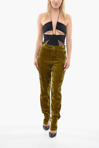 High-waisted Velour Pants with Ankle Zip