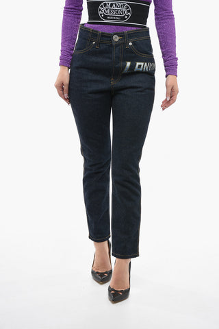 Jeans Skinny Fit a Vita Alta con Logo Stampato

