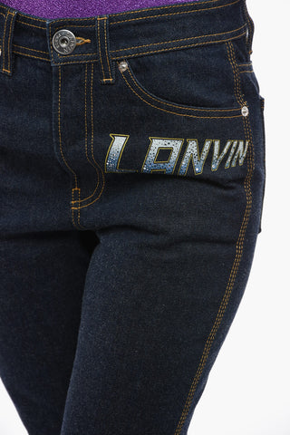 Jeans Skinny Fit a Vita Alta con Logo Stampato
