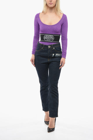 Jeans Skinny Fit a Vita Alta con Logo Stampato
