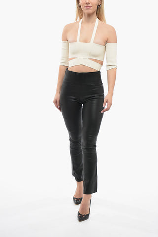 Soft-leather Flared Leggings with High Waist