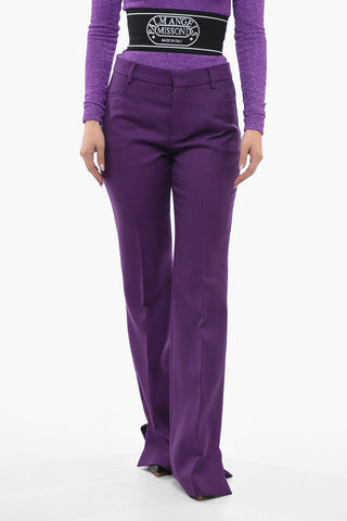 Virgin Wool Flared Trousers with One-front Pleat