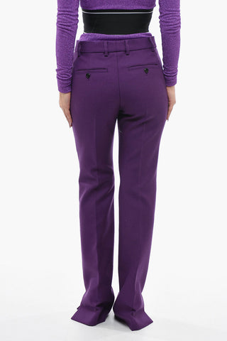 Virgin Wool Flared Trousers with One-front Pleat