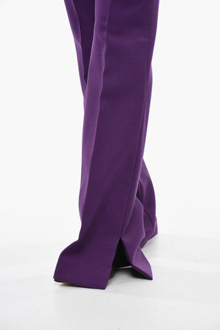 Virgin Wool Flared Trousers with One-front Pleat