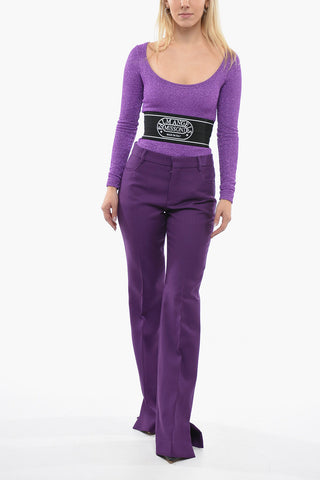 Virgin Wool Flared Trousers with One-front Pleat