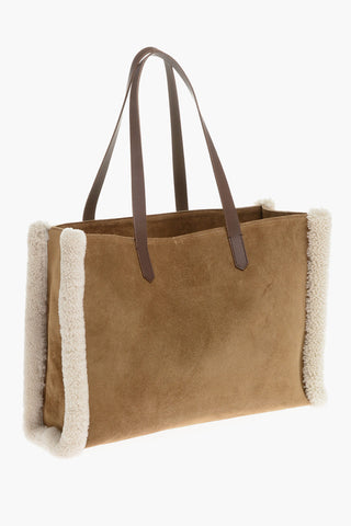 Suede CALIFORNIA EAST-WEST Tote Bag with Shearling Detail