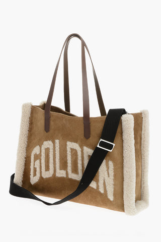 Suede CALIFORNIA EAST-WEST Tote Bag with Shearling Detail
