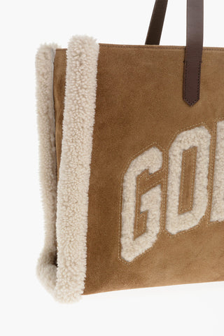 Suede CALIFORNIA EAST-WEST Tote Bag with Shearling Detail