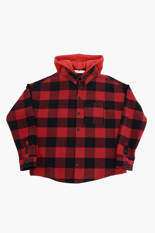 removable hood buffalo check overshirt