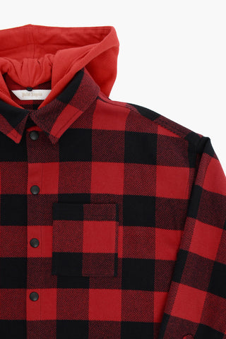 removable hood buffalo check overshirt