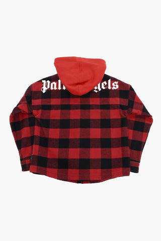 removable hood buffalo check overshirt