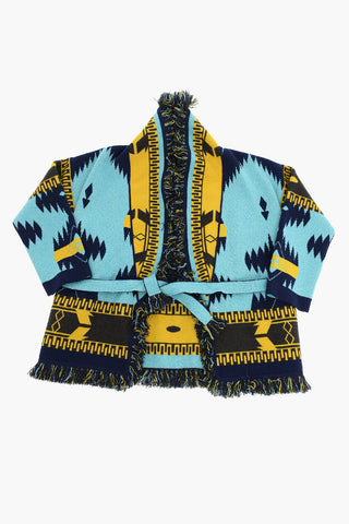 Patterned Cashmere and Linen Cardigan with Belt