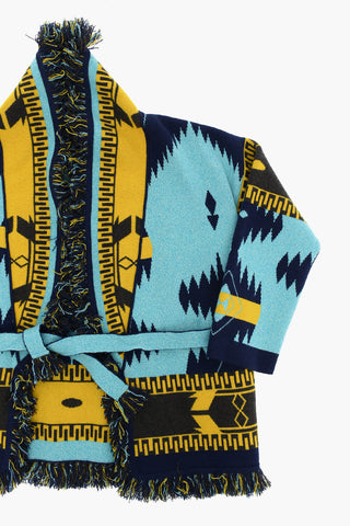 Patterned Cashmere and Linen Cardigan with Belt