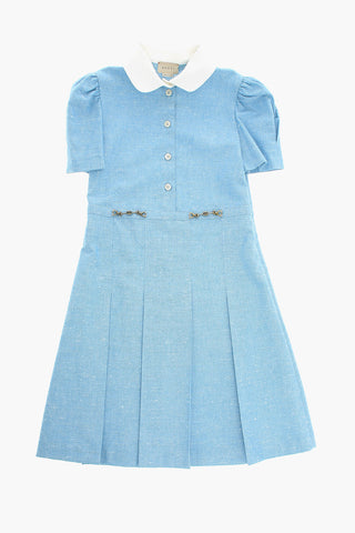 Cotton Blend Flared Dress with Golden Details