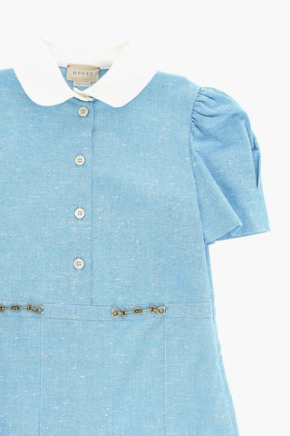 Cotton Blend Flared Dress with Golden Details